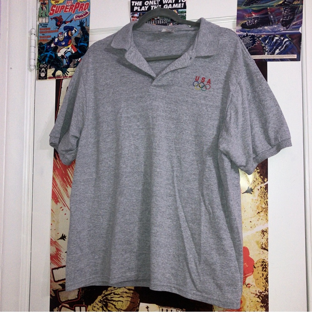 Vintage Hanes Team USA Olympics Heather Gray Polo
